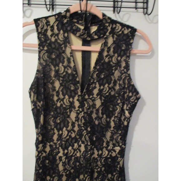 Windsor Black Lace Nude Lined Maxi Gown Womens S Formal Evening Prom Dress Slit - Picture 5 of 11